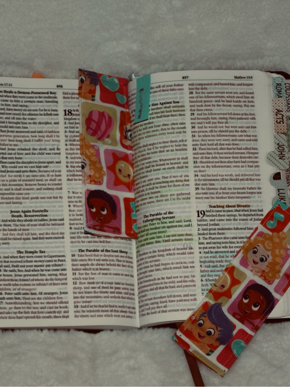 Hand sewn Colorful Cartoon Character Bible Bookmark Set